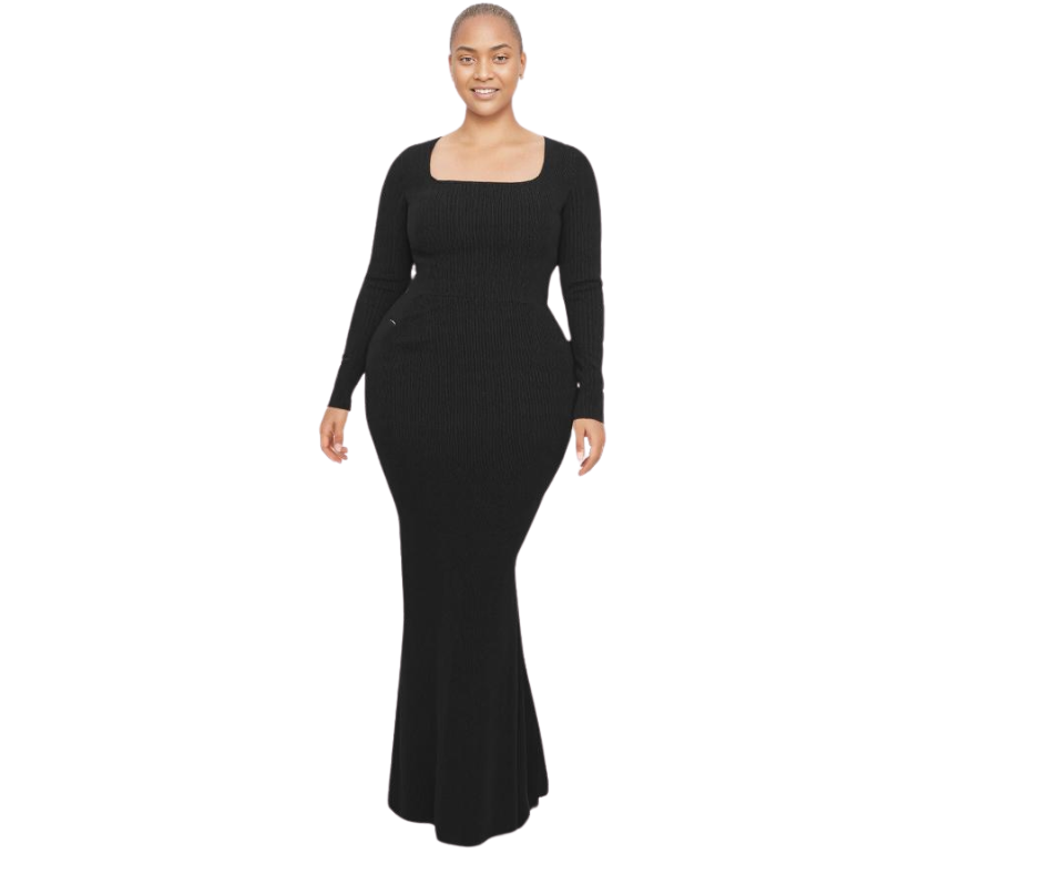 Long Sleeve Maxi Dress with Built-In Bra and Tummy Control Shorts