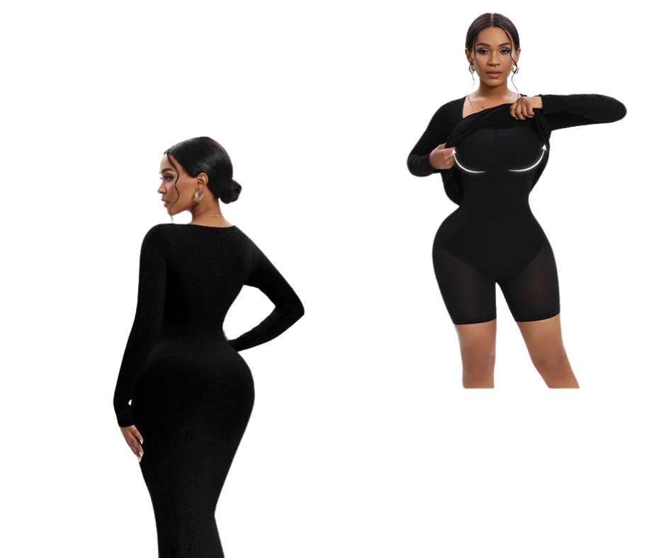 Long Sleeve Maxi Dress with Built-In Bra and Tummy Control Shorts