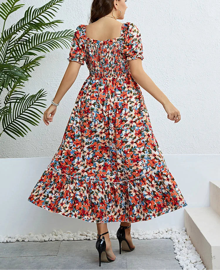 Women's Floral A-Line Dress Multicolor Plus Size 1XL-4XL Cotton