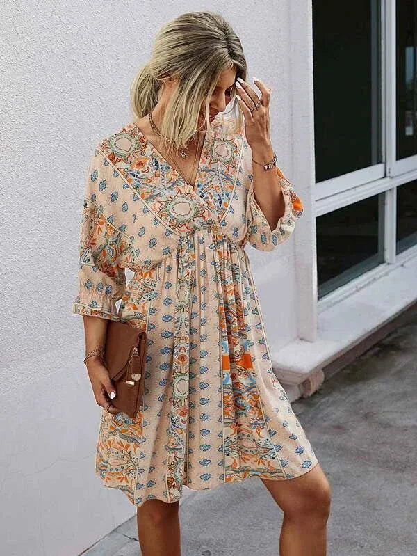 Variant image for Women's Printed Midi Dress Size M V-Neck Backless Summer Dress-3