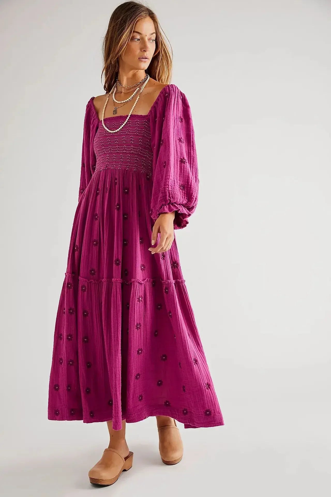 Variant image for Women's Maxi Dress Yellow Size M Cotton Floral Embroidery-17