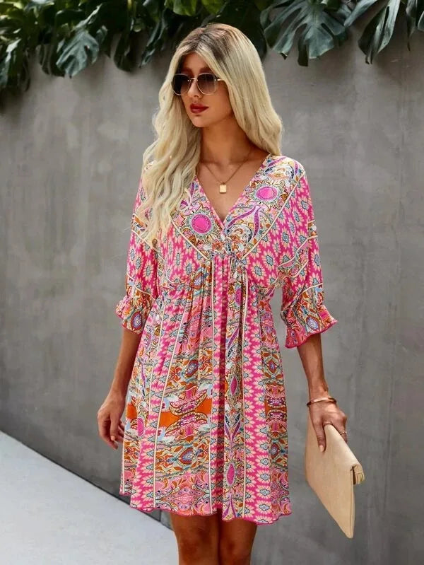 Variant image for Women's Printed Midi Dress Size M V-Neck Backless Summer Dress-1