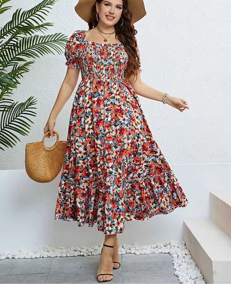Women's Floral A-Line Dress Multicolor Plus Size 1XL-4XL Cotton