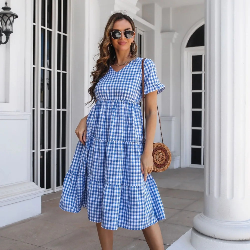 Women's Plus Size Summer Dress V-Neck Midi Size 1X Polyester Patchwork-2