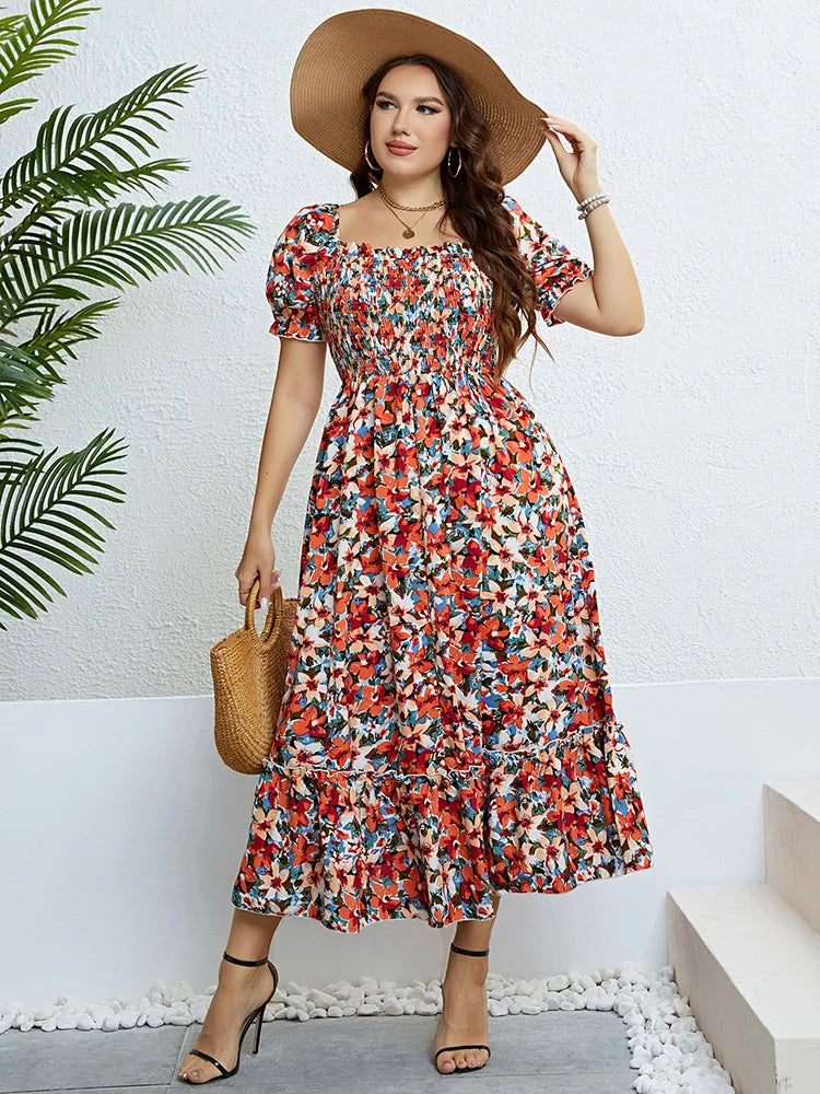 Variant image for Women's Floral A-Line Dress Multicolor Plus Size 1XL-4XL Cotton-1